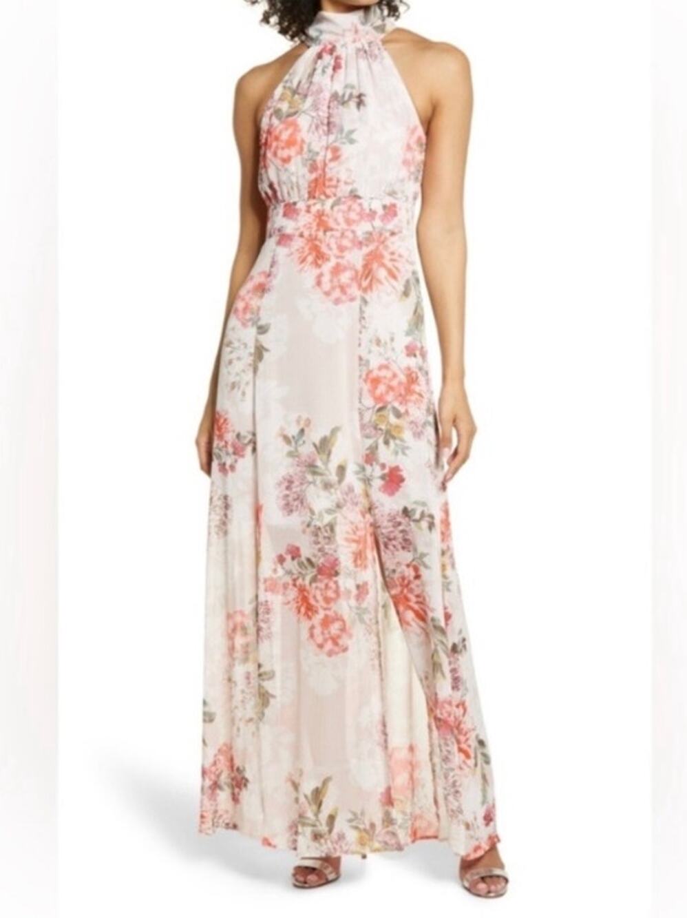 Eliza J Pink Floral Sleeveless Maxi Dress Sz.8